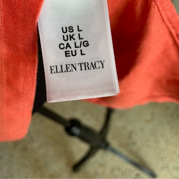 ELLEN TRACY Linen Peach Coral Woven Pullover Shirt! Gold zipper! LARGE Like New. - Picture 13 of 14
